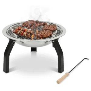 Brasero barbecue 2 en 1 inox 56 × 56 × 49 cm argenté