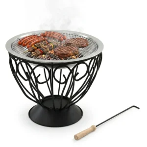Brasero barbecue 2 en 1 inox 59 × 59 × 60 cm argenté