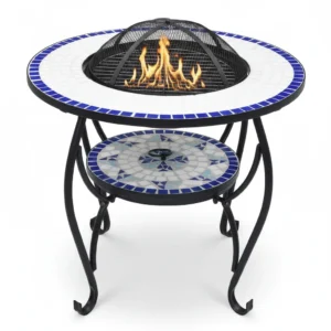 Table brasero mosaïque céramique 68 cm bleu et blanc