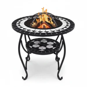 Table brasero mosaïque céramique 68 cm noir et blanc