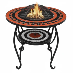 Table brasero mosaïque céramique 68 cm terre cuite et blanc
