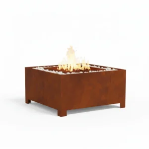Brasero de jardin corten marron cube haut série B